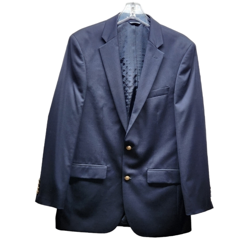 SADDLEBRED 40R Navy Blue Wool Blend Gold Button Blazer Sport Coat Suit Jacket